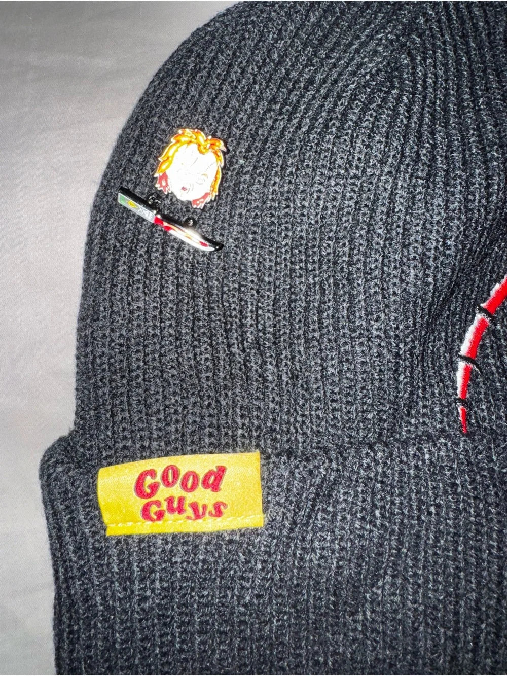 Black Chucky Beanie with Red Claw Stitching